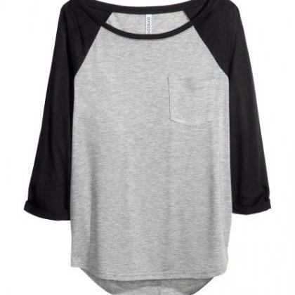 * Ship* Loose Grey Contrast Color T-shirt With..