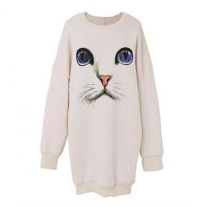 * Ship* Cat Print Long Sweatshirt