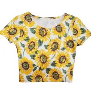Sunflower Print Crop Top