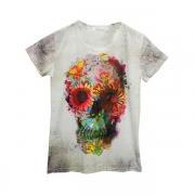 *free ship* Floral and Skull Print T-shirt