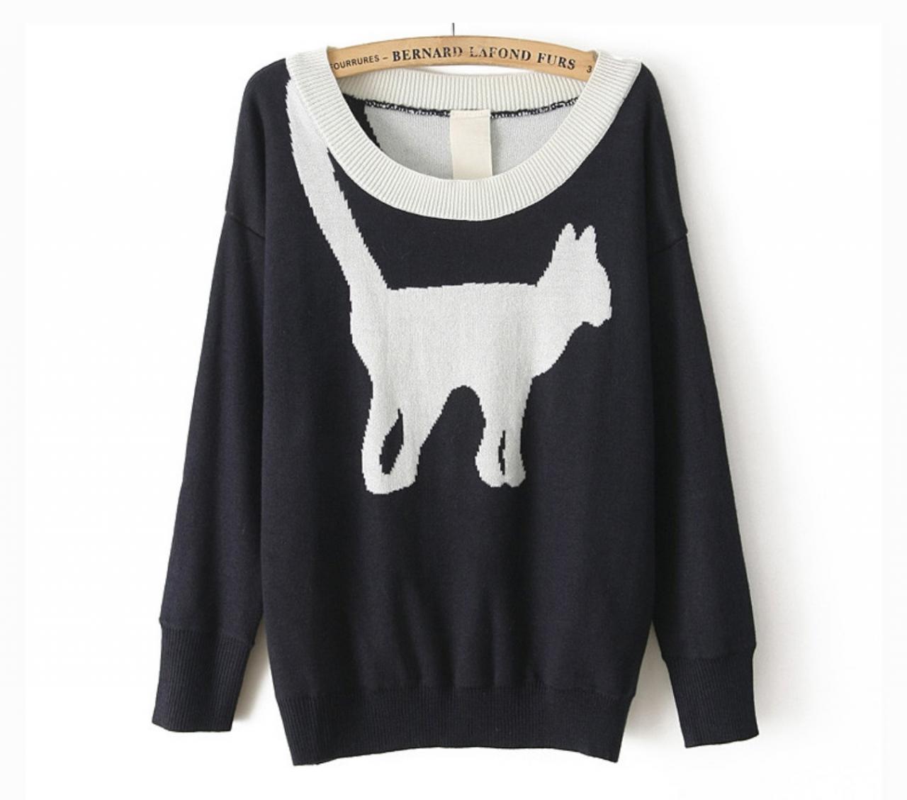 * Ship* Cat Print Sweater