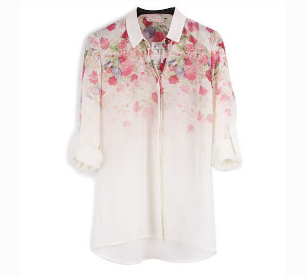 * Ship* Floral Printed Chiffon Shirt