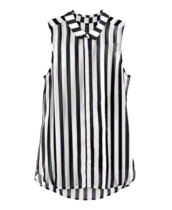 * Ship* Striped Sleeveless Collared Blouse