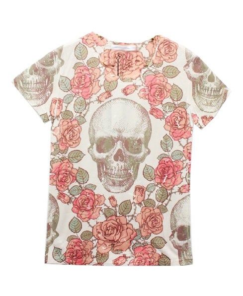 * Ship*skull And Rose Print T-shirt
