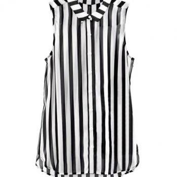 *free ship* Striped Sleeveless Collared Blouse 