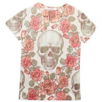 *free ship*Skull and Rose Print T-shirt